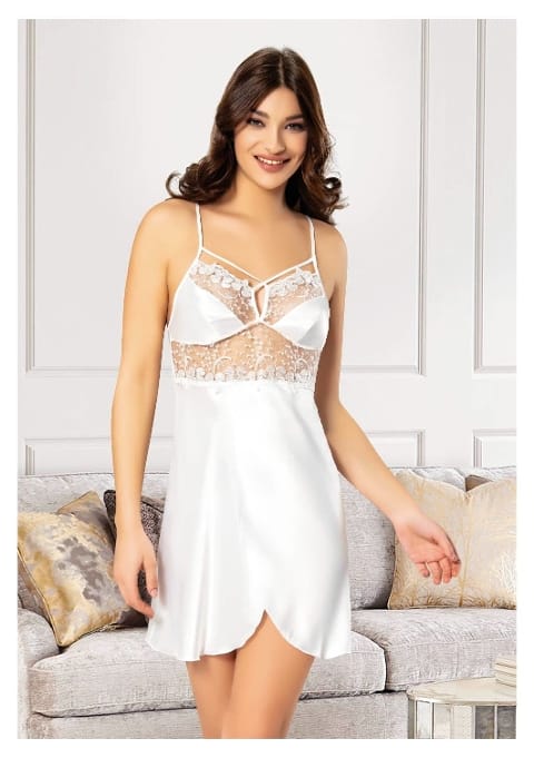 Asimetrik Kesim Göğüs Dekolteli Saten Gecelik Miss Laris 2060