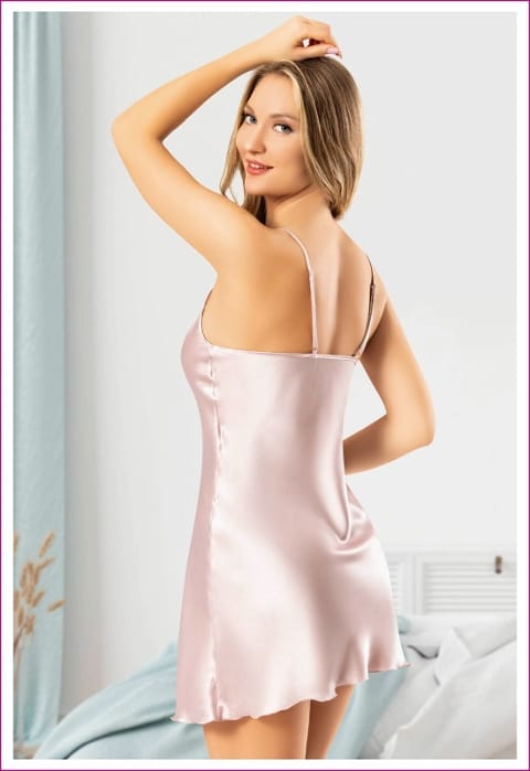 Kısa Yırtmaçlı Askılı Saten Gecelik Siyah-Gri Miss Laris 2110 - 2