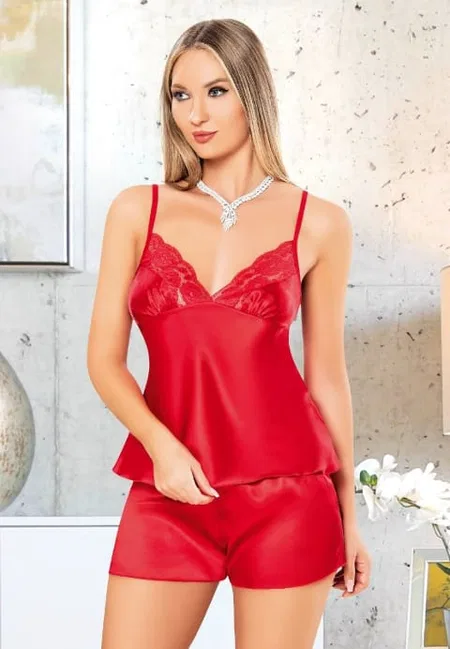 Kırmızı Saten Şortlu Pijama Takımı Miss Laris 3092 - Kırmızı