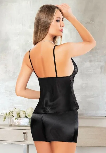 Saten Siyah Şortlu Pijama Takımı Miss Laris 3093 - Siyah