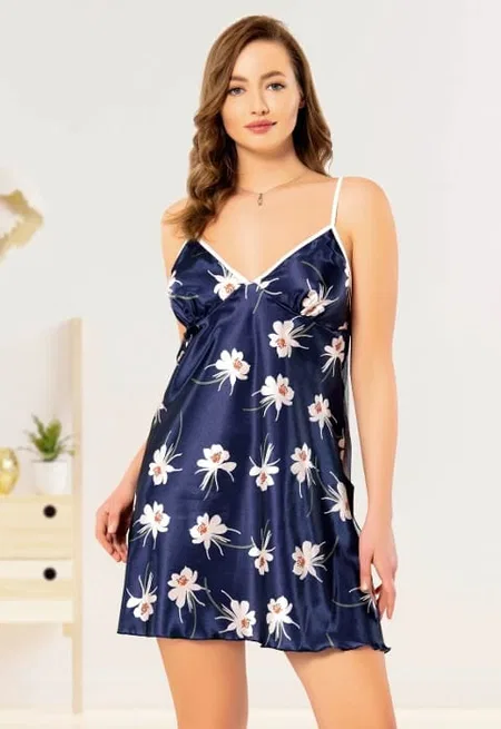 Miss Laris Çiçek Desenli Saten Gecelik Kadın Miss Laris 4013