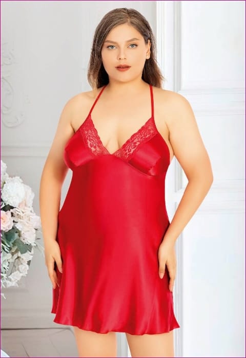 Şeffaf Dantel Askılı Mini Gecelik Miss Laris 4026 - Kırmızı