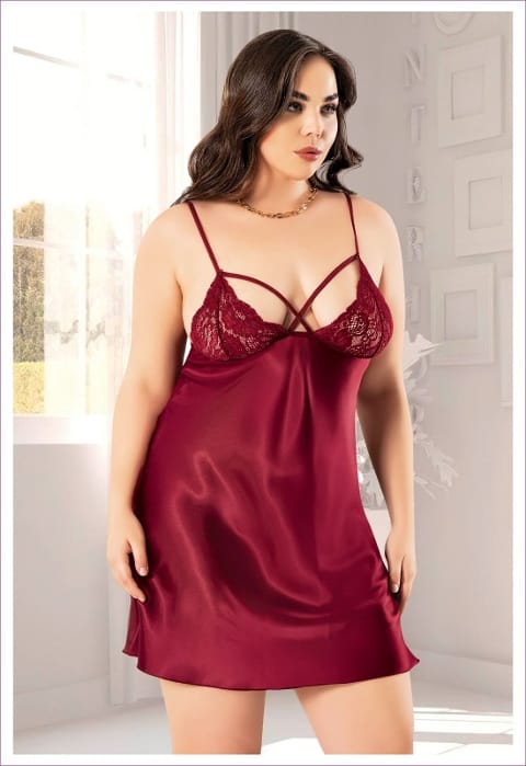 Dekolteli Saten Body Bordo Miss Laris 4037