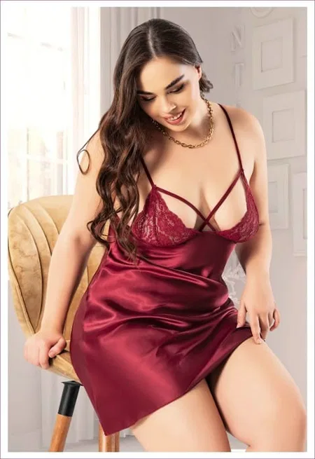 Dekolteli Saten Body Bordo Miss Laris 4037 - Bordo