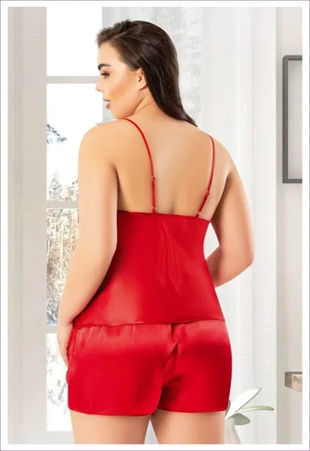 Saten Dantel Detaylı Şortlu Takım Miss Laris 4227 - Kırmızı