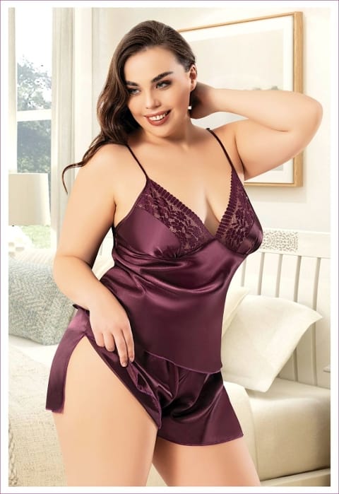 Büyük Beden Saten Şortlu Pijama Takımı Miss Laris 4237