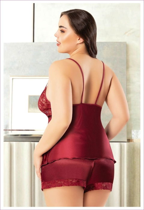 Dantelli İnce Askılı Büyük Beden Saten Şortlu Takım Miss Laris 4244 - 2