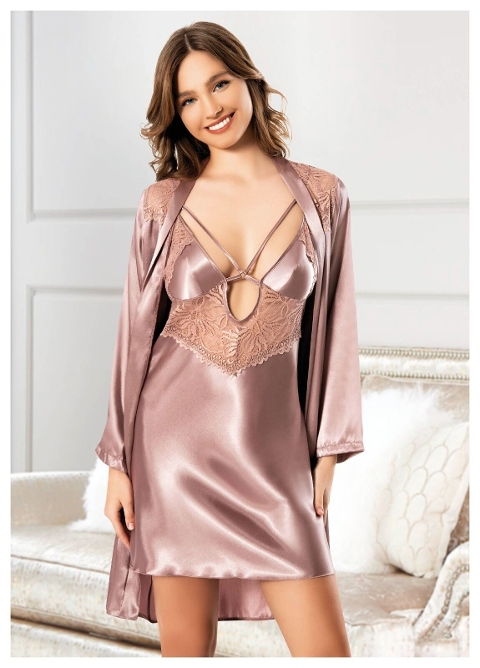 Göğüs Dekolteli Dantelli Saten Gecelik Kadın Gecelik Miss Laris 5071 - 2