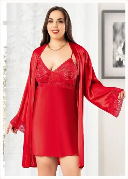 Dantelli Saten Kadın Gecelik Sabahlık Takım Miss Laris 6007 - 2