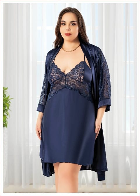 Dantelli Saten Gecelik Takım Büyük Beden Miss Laris 6009