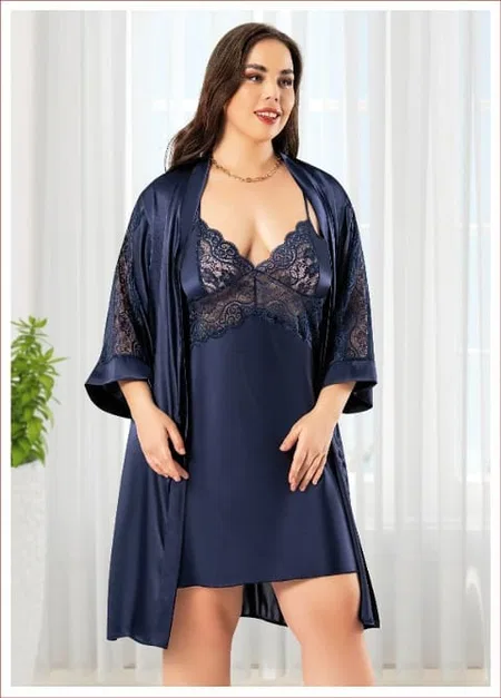 Dantelli Saten Gecelik Takım Büyük Beden Miss Laris 6009 - 2