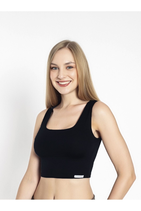 Modal Geniş Askılı Crop Kadın Atlet Confeo 801 - Siyah