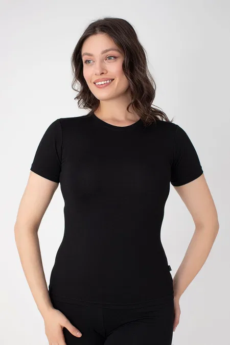 Modal Pamuklu Kısa Kollu T-shirt Confeo 801 - Siyah