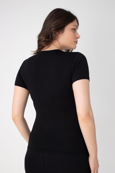 Modal Pamuklu Kısa Kollu T-shirt Confeo 801 - Siyah