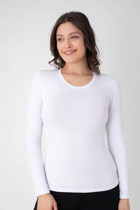 Modal Pamuklu Uzun Kollu T-shirt Confeo 801 - Beyaz