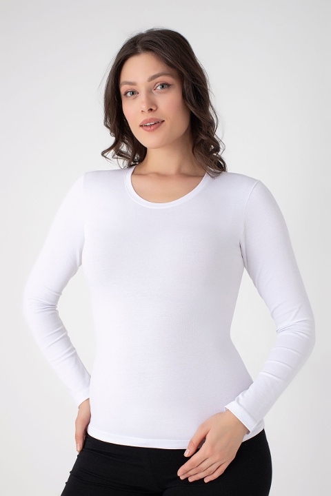 Modal Pamuklu Uzun Kollu T-shirt Confeo 801 - Beyaz