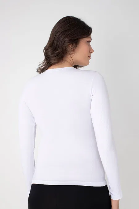 Modal Pamuklu Uzun Kollu T-shirt Confeo 801 - Beyaz