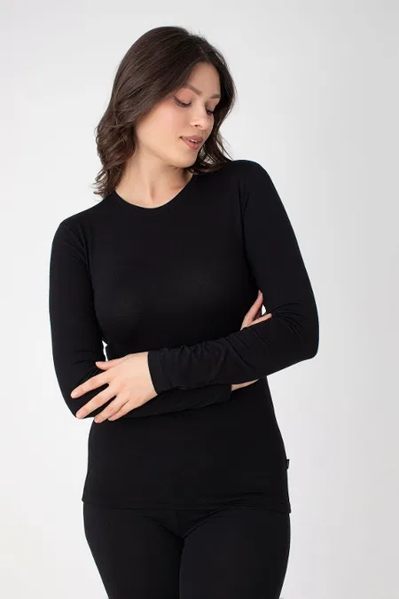 Modal Pamuklu Uzun Kollu T-shirt Confeo 801 - Siyah