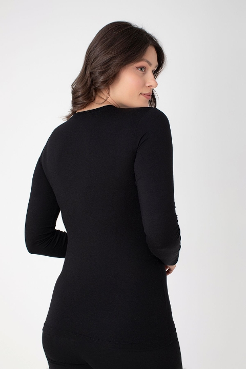 Modal Pamuklu Uzun Kollu T-shirt Confeo 801 - Siyah