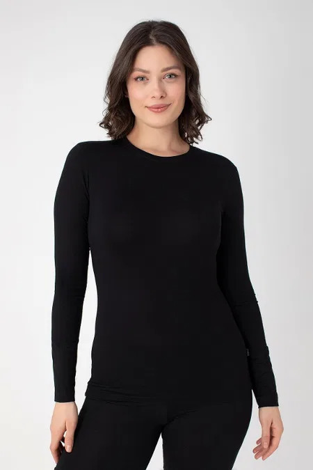 Modal Pamuklu Uzun Kollu T-shirt Confeo 801 - Siyah