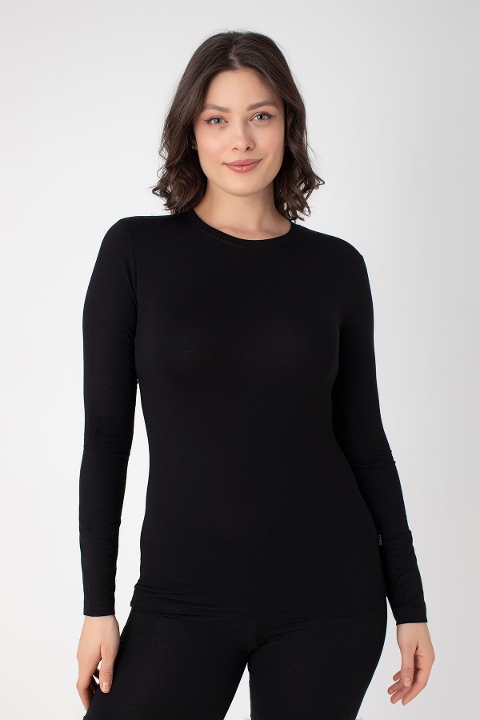 Modal Pamuklu Uzun Kollu T-shirt Confeo 801 - Siyah