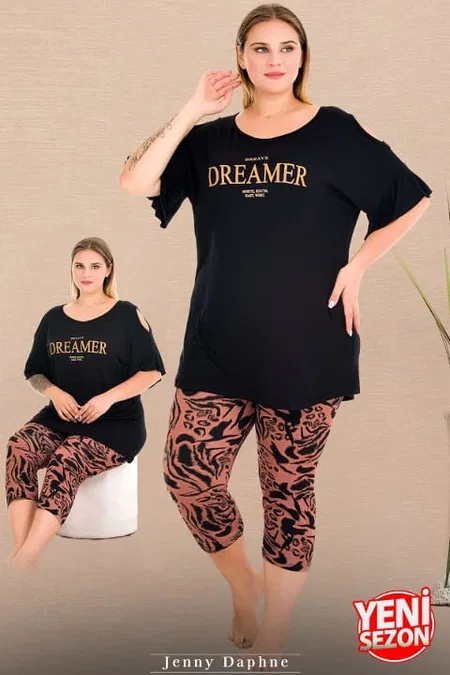 Desenli Kısa Kollu Kapri Pijama Takımı Lady 10733 - Siyah