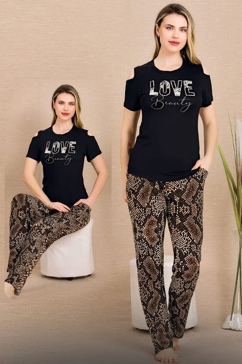 Kısa Kollu Desenli Pijama Takımı Lady 12664
