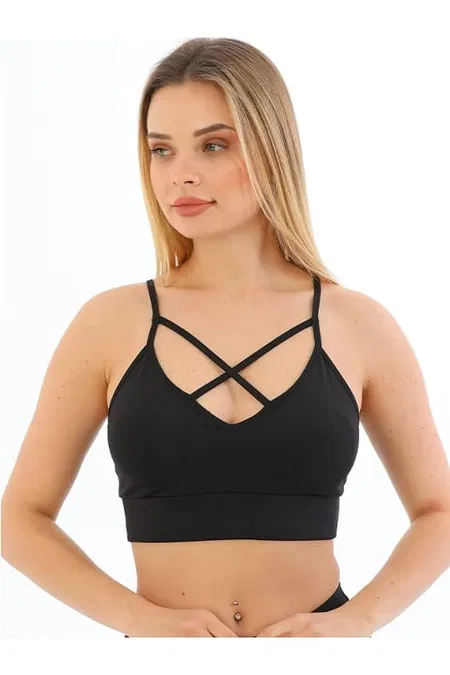 Pamuklu Pedli Spor Büstiyer Crop Form Form Angel 5800 - Siyah