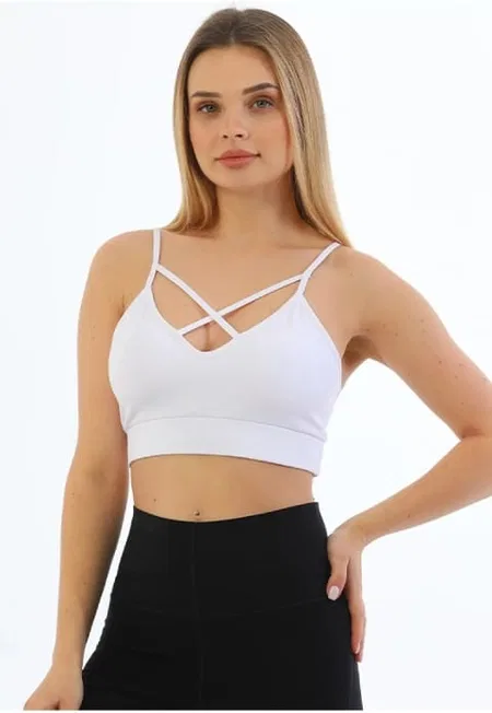 Pamuklu Pedli Spor Büstiyer Crop Form Form Angel 5800 - Beyaz