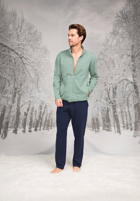 Önden Fermuarlı Dik Yaka Cepli Erkek Pijama Takım Pamuklu Doreanse 26K4596