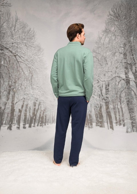 Önden Fermuarlı Dik Yaka Cepli Erkek Pijama Takım Pamuklu Doreanse 26K4596 - 2