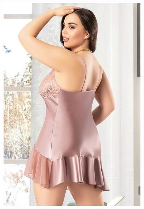 Asimetrik Kesim Saten Gecelik Büyük Beden Gri Miss Laris 4046 - Vizon