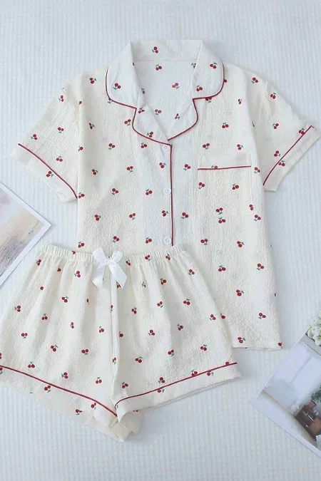 Merry See Özel Örme Kumaş Baskılı Kısa Kollu Şortlu Pijama Takımı Merry See MS 4088 Çok Renkli