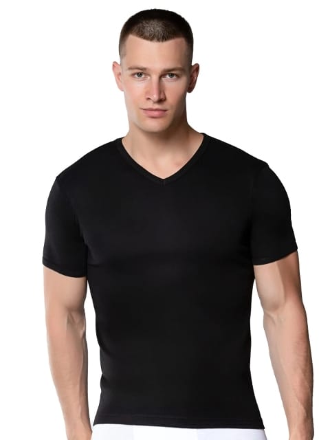 Pamuklu Siyah V Yaka Kısa Kollu Erkek Atlet Fanila Gümüş 4051 - 2