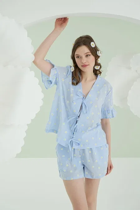 NBB Papatya Desenli Pamuklu Şort Pijama Takımı NBB 68182