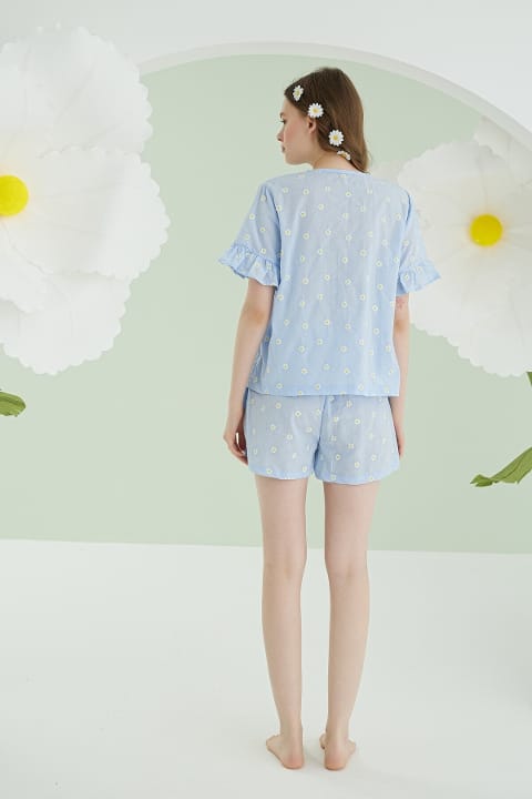 NBB Papatya Desenli Pamuklu Şort Pijama Takımı NBB 68182 - Görsel 4