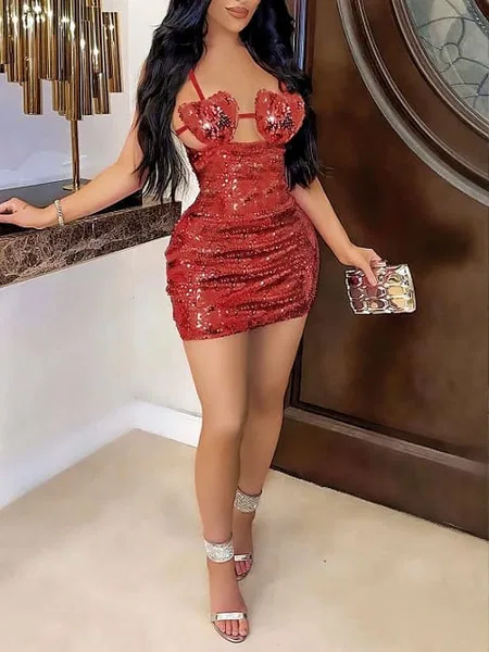 Payet Detaylı Midi Elbise Fantezi Kostüm Pink Night 1199 - Kırmızı