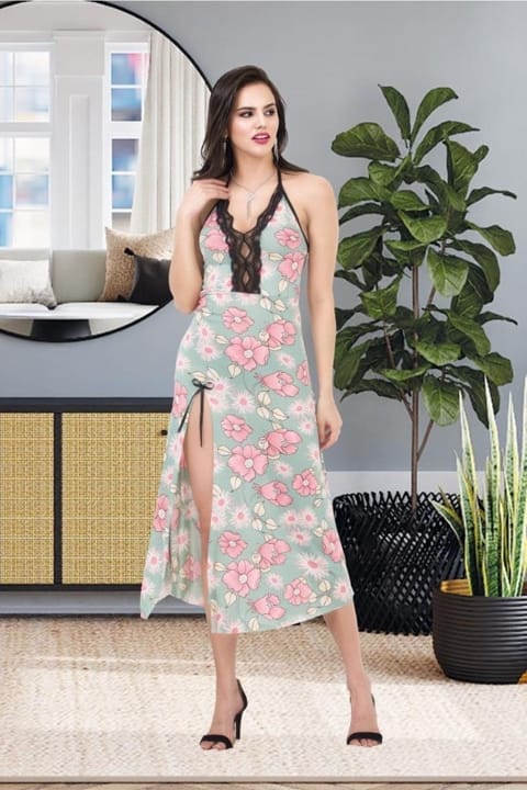 Çiçek Desenli Uzun Gecelik Kadın İzabel 2000