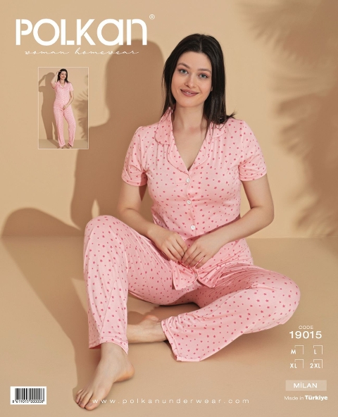 Leopar Desenli Kısa Kollu Pijama Takımı Polkan 19015 - Pembe