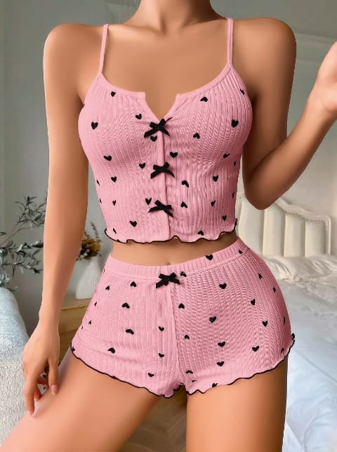 Lily Bianca Pembe Dantel Detaylı Askılı Şort Takım Lily Bianca 13016