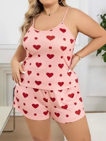 Kalpli Desenli Büyük Beden Şort Pijama Takımı Lily Bianca 13072 - Pembe