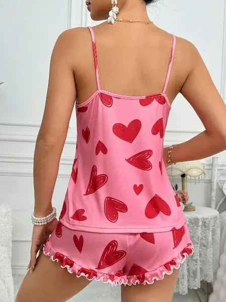 Kalp Desenli Pembe Şortlu Pijama Takımı Ruselin 5050 - 2