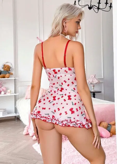 Pembe Leopar Desenli Tek Parça Fantezi Body Lily Bianca 231 - Pembe
