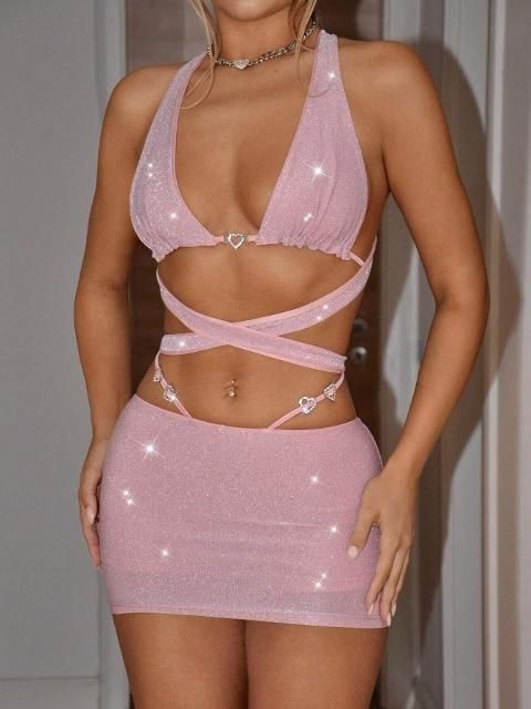 Ruselin Parlak Pembe Dekolteli Mini Elbise Fantezi Kostüm Ruselin 5084 - Görsel 3
