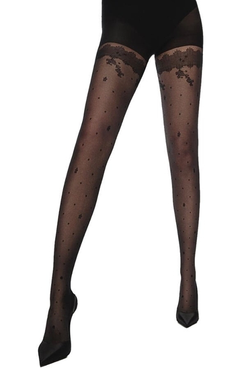 15 Denye Dotted Flower Bayan Külotlu Çorap Penti 112 - Siyah