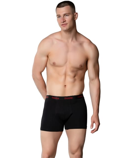 Penye Siyah Likralı Erkek Boxer Gümüş 3074