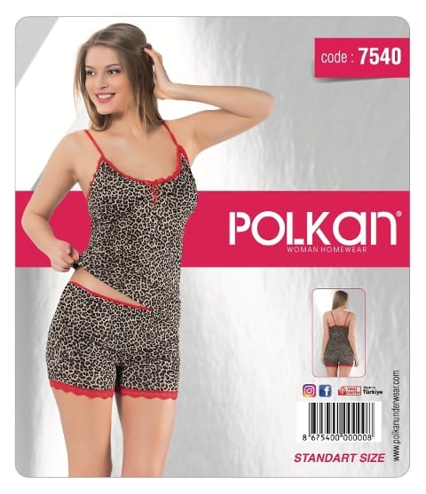 Polkan Leopar Desenli Dantelli Şortlu Atlet Takım Polkan 7540 - Görsel 3