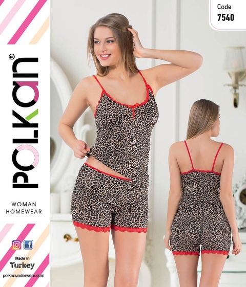 Polkan Leopar Desenli Dantelli Şortlu Atlet Takım Polkan 7540 - Görsel 2