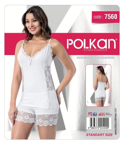 Polkan Dantelli İnce Askılı Şortlu Kadın Atlet Takım Polkan 7560