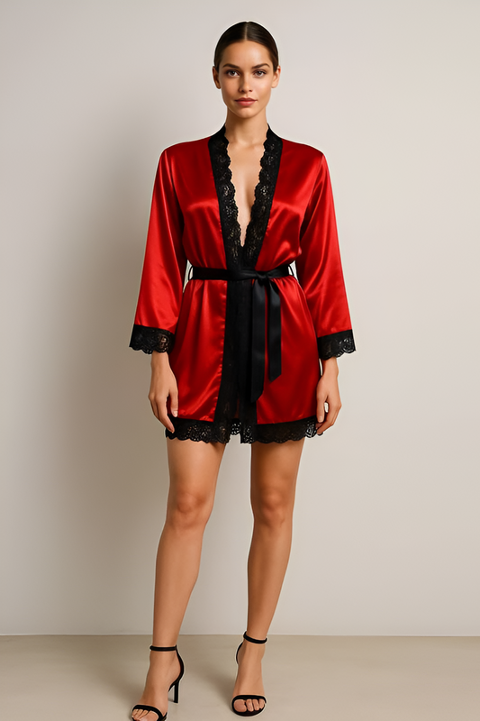 Saten ve Dantel Detaylı Sabahlık Takımı Venlisa 2600